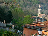 Photo of church and roofs of Collobrieres a Provence village in Massif des Maures