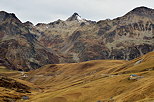 Picture with an autumn landscape in the mountains around Col du Glandon