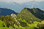 Photo of swiss alps and meadows seen from France