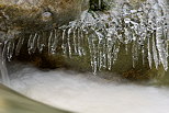 Photo de stalactites de glace au dessus de l'eau dans le torrent du Fornant en Haute Savoie