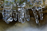 Photo de stalactites de glace au dessus du torrent du Fornant en Haute Savoie