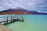 Picture with Annecy lake, Veyrier mountain and first autumn snow
