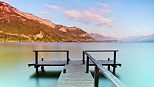 Photo of Annecy lake and Veyrier mountain by a beautiful springtime evening